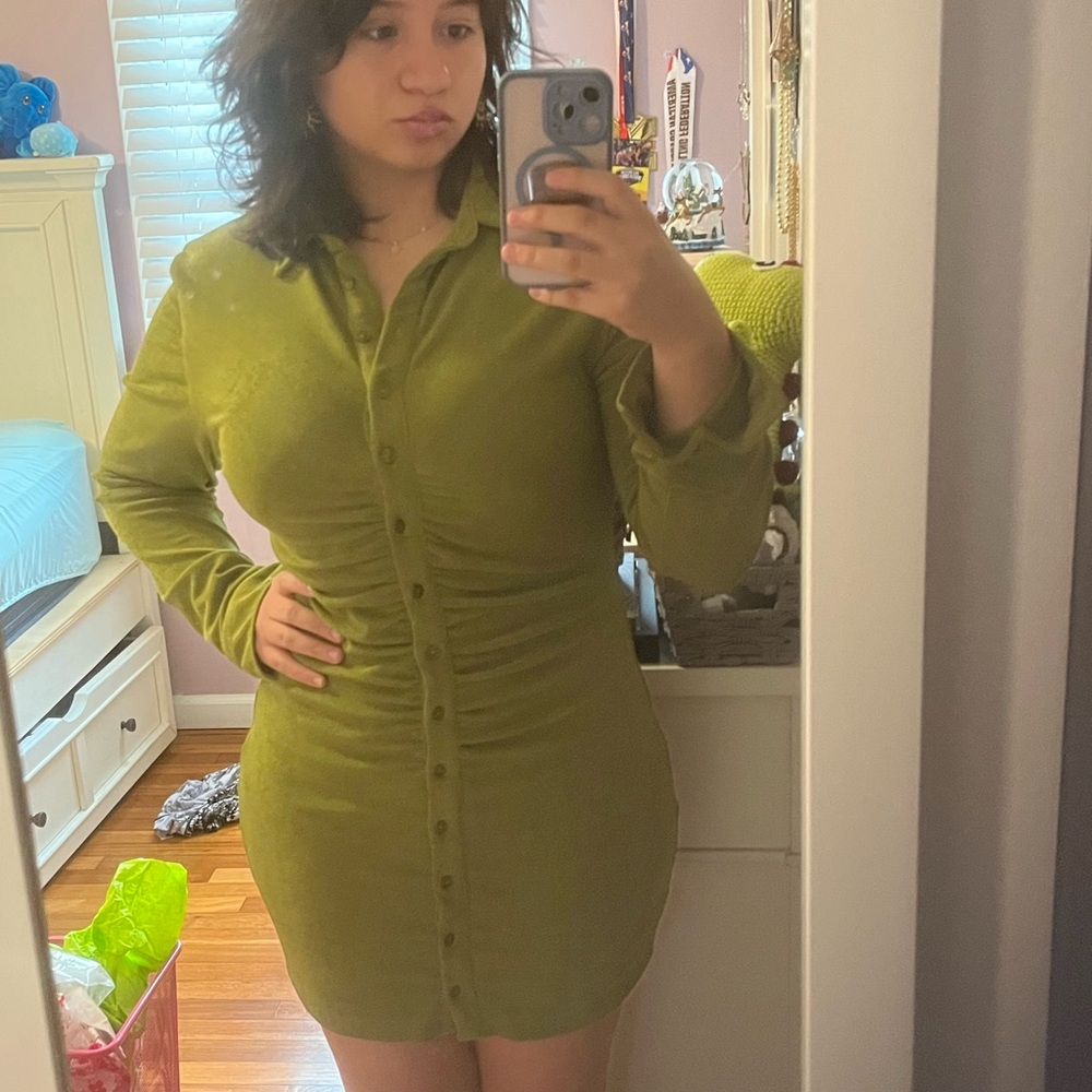 Olive Green Button-Up Dress
